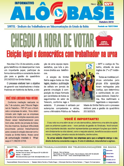 Chegou a hora de votar - EleiÃ§Ãµes do Sinttel Bahia ocorrem 15 e 16 de outubro